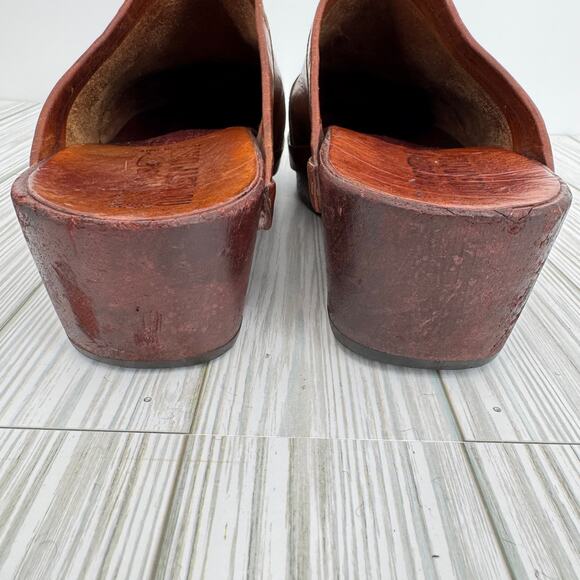 VTG 70's Nordstrom clogs 9.5 platform leather and wood slip on shoes boho hippie - Picture 6 of 14